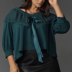 Maeve V-Neck Bow Sweater Sz Large Teal / Evergreen